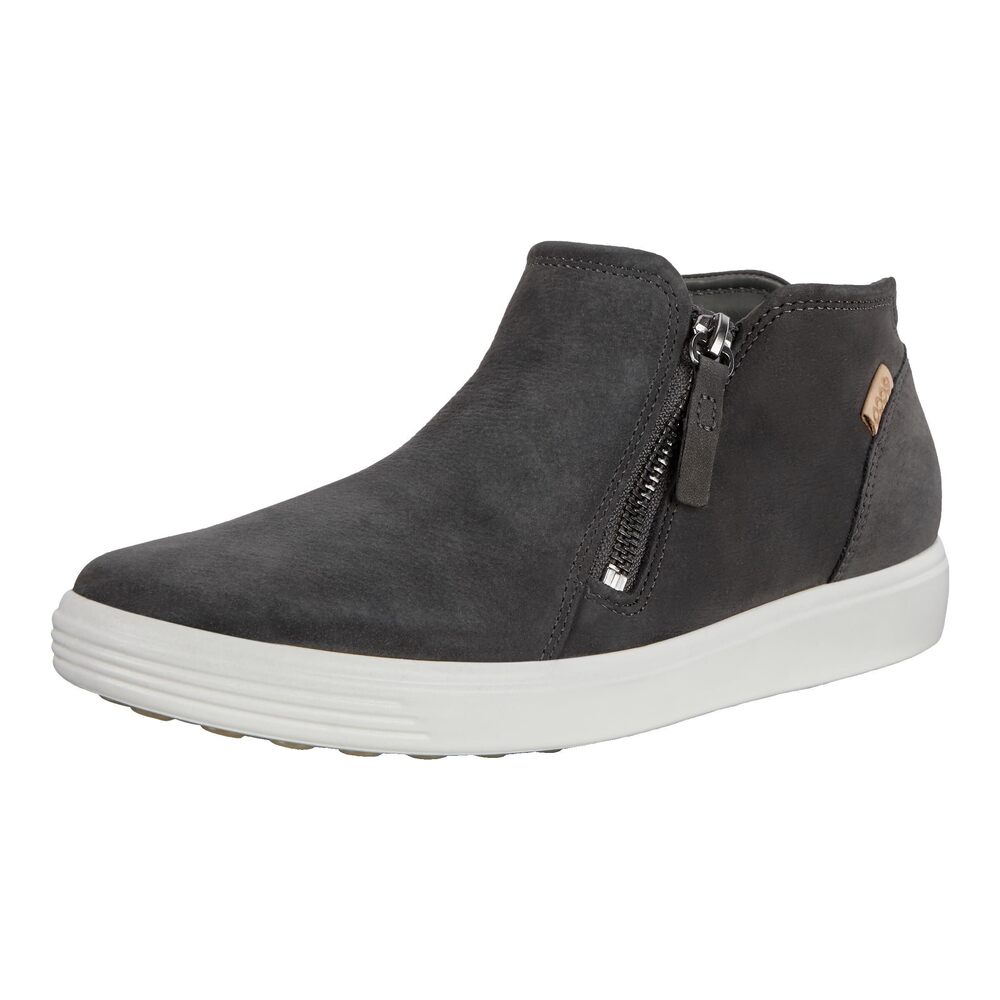 ECCO WOMEN'S SOFT 7 SIDE ZIP BOOTIE SNEAKER ANKLE BOOT, DARK SHADOW NUBUCK, 9-9.